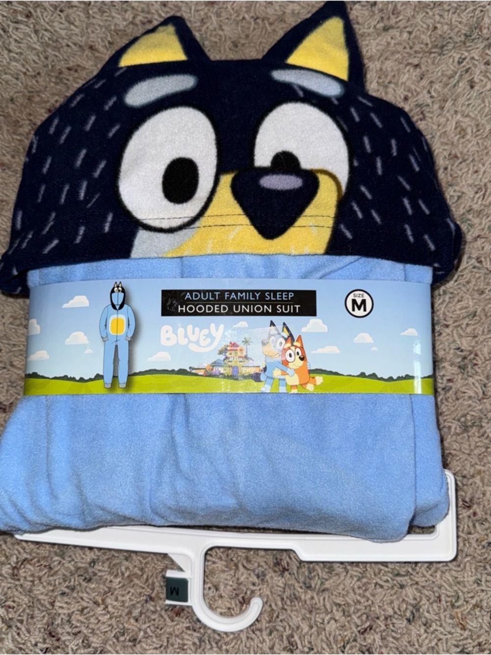 New Adult One Piece Bluey Briefly Stated Hooded Union Suit Medium